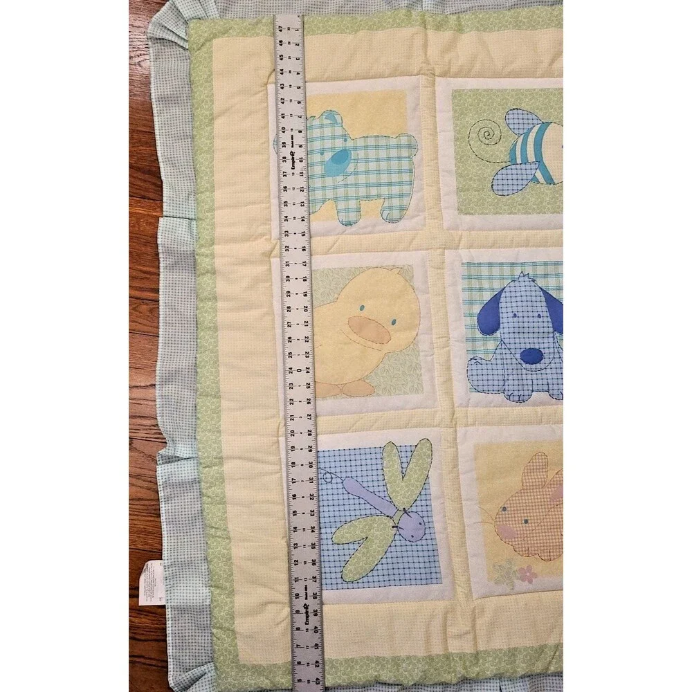 VINTAGE Carters Tykes Baby Blanket Quilt Bee Duck Chick Dog Bunny Squares Ruffle